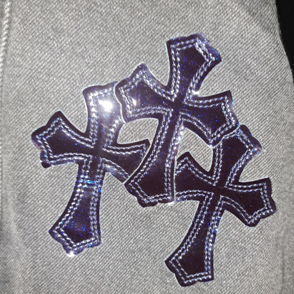 Chrome Hearts Carpenter Dark Gray Jeans with Patent Leather Cross Accents - Picture 6 of 6